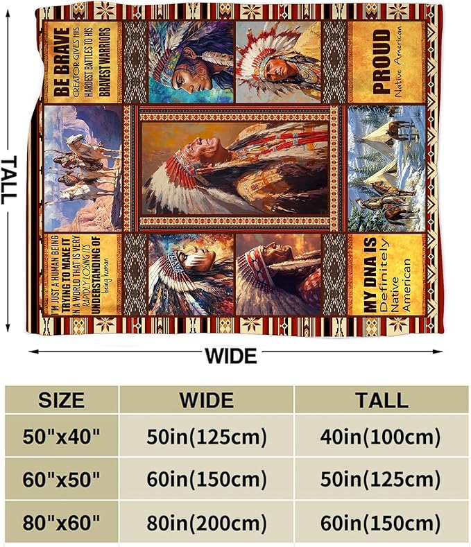 Native American Blanket Ultra Soft Cozy Indians Throw Blanket Fleece Fuzzy Plush Native American Decor Gifts for Women Girls Adults Couch Sofa 80"x60"