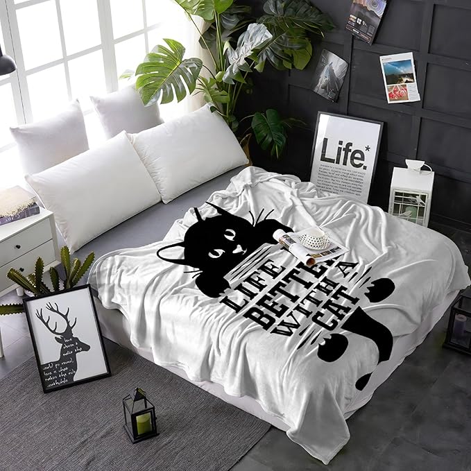 Black Cat Throw Blanket Super Soft Cozy Black Cat Blanket for Kid Adult Women Men Best Hallowen for Cat Mom Cat Lovers Cute Pet Cats Blanket for Couch Bed Sofa Dorm Home Decor(120"X90")