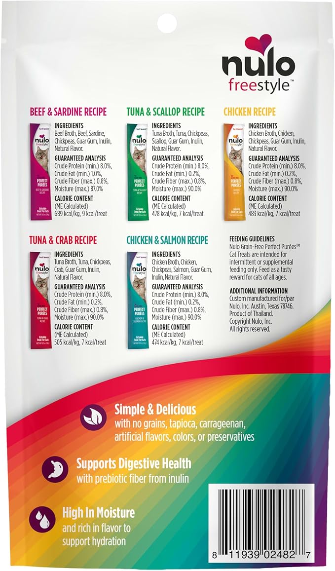 Nulo Freestyle Grain-Free Perfect Purees Premium Wet Cat Treats, Squeezable Meal Topper for Felines, High Moisture Content to Support Hydration, 0.5 Ounces in each Lickable Wet Cat Treat Pouch