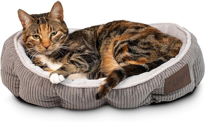 Pet Craft Supply Cat Bed for Indoor Cats - Kitten Bed - Machine Washable - Ultra Soft - Self Warming - Refillable Catnip Pouch,Grey,19x14x5 Inch (Pack of 1)