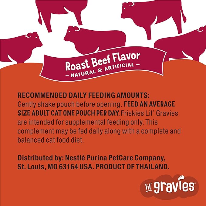 Purina Friskies Lil' Gravies Roast Beef Flavor Cat Food Complement Lickable Cat Treats - (Pack of 16) 1.55 oz. Pouches