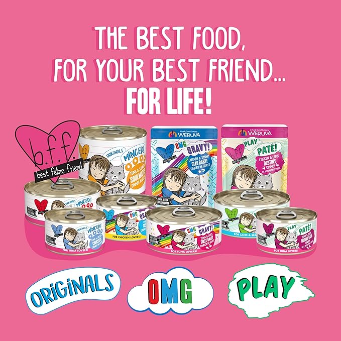 Weruva B.F.F. OMG - Best Feline Friend Oh My Gravy! Tuna & Chicken Charm Me with Tuna & Chicken in Gravy Cat Food, 3oz Pouch (Pack of 12)