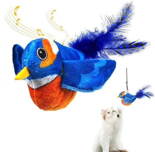 Chirping Bird Cat Toys Hanging Cat Feather Toy - Catnip Interactive Cat Toys for Indoor Cats - Automatic Cat Toy for Cat Exercise & Kicker to Self Play (Blue New)