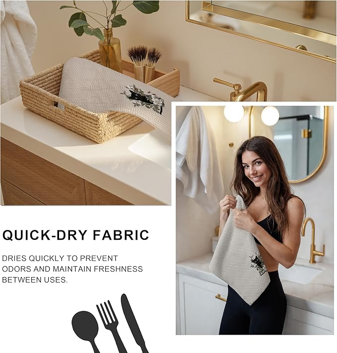 Black Cat Gifts Kitchen Dish Towels Hand Towels for Bathroom Kitchen Decor, Gifts for Cat Mom Lover Women,16x24 Inch