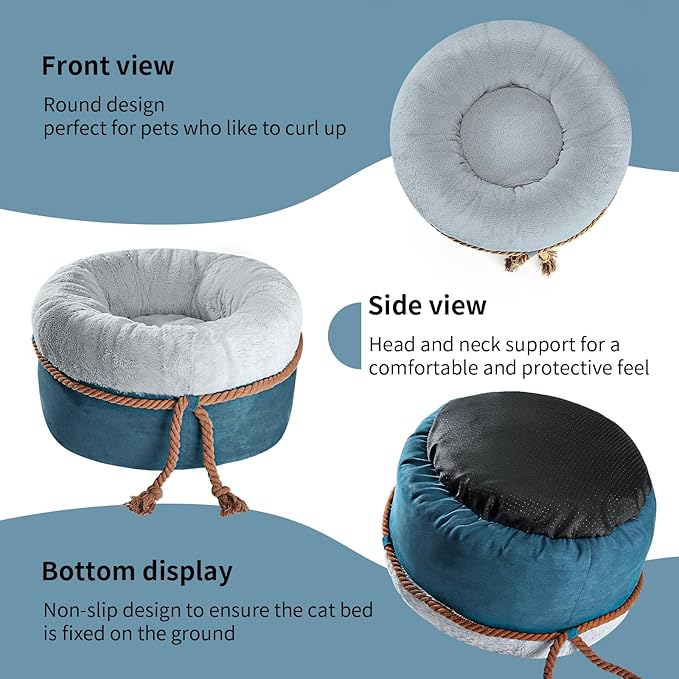 寵幸 Cat Beds for Indoor Cats, 22in Super Soft Thickened and Fluffy Pet Beds, Anti-Slip & Water-Resistant Bottom, Machine Washable Cat & Dog Bed, Navy Grey