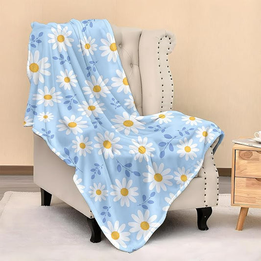 Daisy Flower Blanket Throw 50"x40", Cozy Lightweight Plush Floral Blanket, Gifts for Kids Women