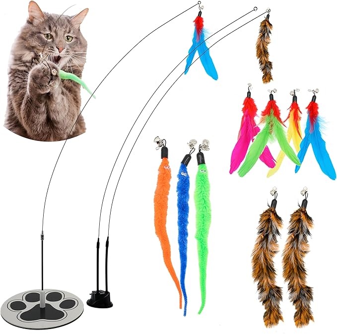 Multisurface Base Cat Wand Toy Cat Toy Feather Wand Suction Cup Feather Cat Toy Cat Toy Feather Wandsuction Cup Feather Cat Toy Interactive Toys Cat Toys Cat Wand Toys For Cats Indoor Kitten Toy