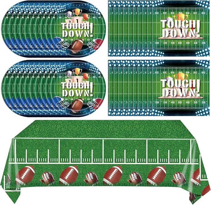 41Pcs Football Party Decorations Football Party Supplies Tableware Set -20 Guests Football Theme Party Plate,Napkins and Tablecloths for Super Sunday Touchdown Party Decoration