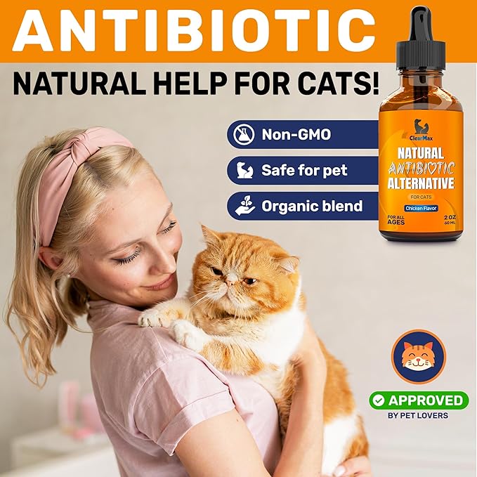 Cat Antibiotics for Infection & UTIs – Antibiotics for Cats to Help with Cough & Allergies – Herbal Supplement with All Natural Ingredients Supports Digestion and Hips & Joints – Chicken Flavor – 2 Oz