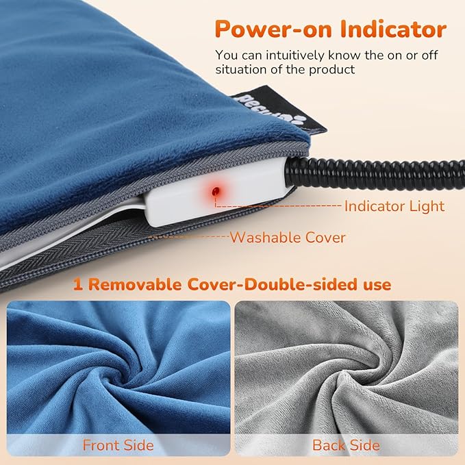 Pecute Pet Heating Pad, Dog Heating Pad with Chew Resistant Cord, Waterproof Layer, Warming Cat Heating Pad, Indoor Pet Heating Pads for Dogs Cats, Auto Temp Control with Washable Cover, 15.7" x 12.6"