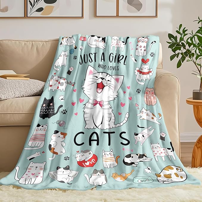 Cat Blanket Gifts for Cat Lovers Soft Flannel Cats Throw Blanket Cats Stuff for Kids Adults 50"x40"