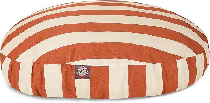 Burnt Orange Vertical Stripe Large Round Indoor Outdoor Pet Dog Bed With Removable Washable Cover By Majestic Pet Products