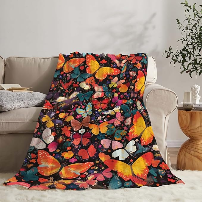 Butterfly Throw Blanket Butterfly Gifts for Kids Girls Adults Women Soft Cozy Warm Plush Fluffy Fuzzy Fleece Blanket Home Decor 40''X50''