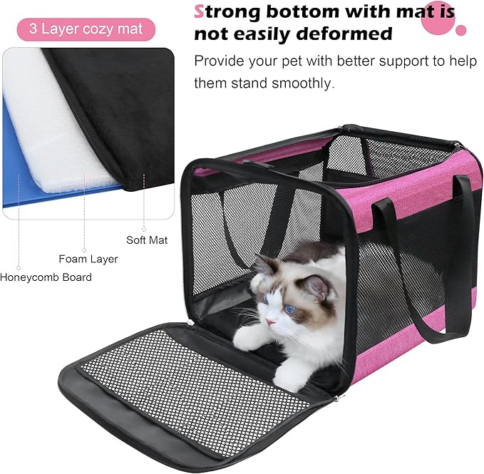 HiCaptain Pink Cat Carrier Bag, Lightweight Soft Cat Carrier with Top Mesh Window, Breathable Pet Carrier for Medium Cats and Small Dogs Puppies up to 15 lb - Pink