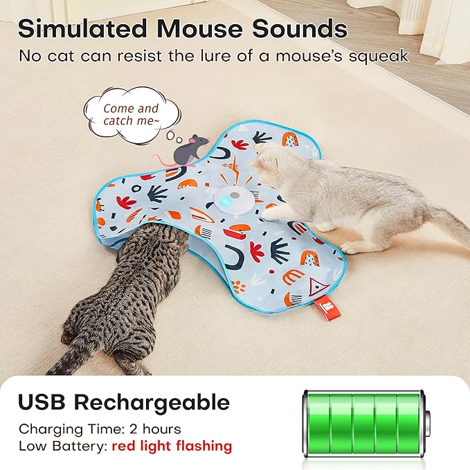 Potaroma Hide and Seek Cat Toys, in-The-Cover Unpredicatable Moving Feather, Interactive Kitten Wand Toy, Automatic Chargeable Cat Toy, Indoor Exercise Kicker for All Breeds, Floral Cover