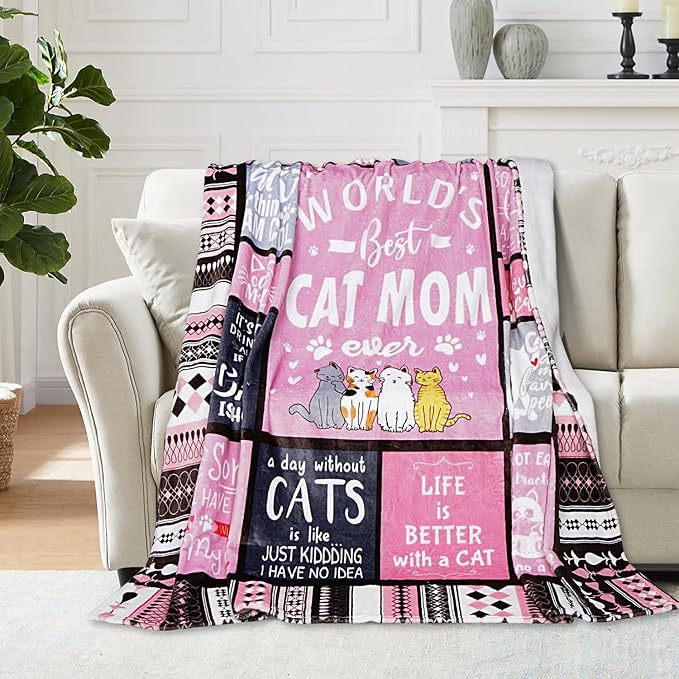 Cat Moms Blanket for Cats Lovers Women Best Cat Mom Ever 50" X 60" Soft Throw Blanket Cats Themed Gifts for Women Girls