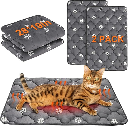 BEAUTYZOO Self Warming Cat Bed Pad, Self Heating Dog Bed Mat, Heated Cat Bed for Indoor Outdoor Cats, Thermal Warmer Pet Pad for Kitten Puppy Washable Non-Slip Chew Proof, 2 Pack 19 x 28 Inches Gray