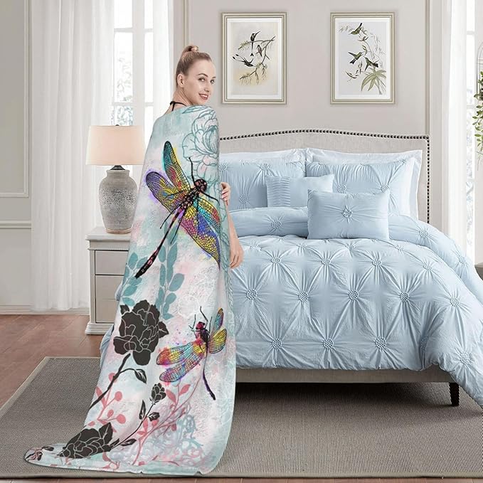 Dragonfly Throw Blanket Lightweight Soft Warm Flannel Fleece Blanket Cozy Air Conditioning Blanket for Men Women Girls Boys Chair Couch Bed 50"x40"