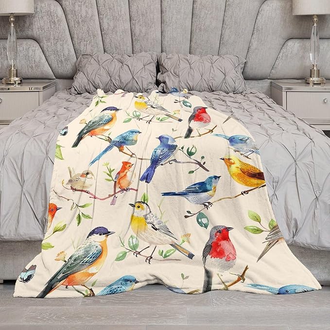 Birds Blanket Spring Gifts for Girls & Boys - Soft, Warm Fleece & Flannel Plush Blankets for Bed, Sofa & Couch - 60"x80"