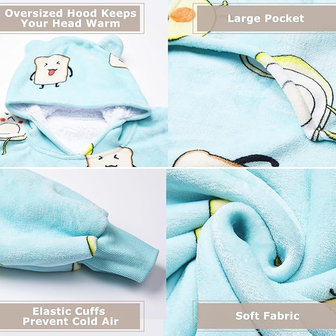 THREE POODLE Wearable Blanket Hoodie for Women, Oversized Sherpa Sweatshirt Blanket for Adults Men, Warm Cozy Avocado Hooded Blanket, Gifts for Mom Girlfriend Sister