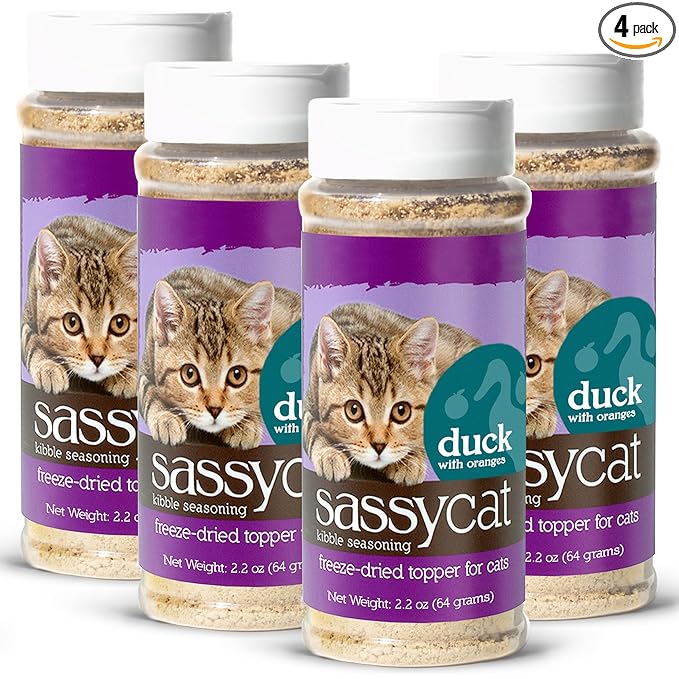 Herbsmith Sassy Cat Kibble Seasoning – Freeze Dried Duck – Cat Food Topper for Picky Eaters – Duck [Bundle x4]