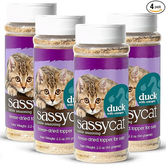 Herbsmith Sassy Cat Kibble Seasoning – Freeze Dried Duck – Cat Food Topper for Picky Eaters – Duck [Bundle x4]