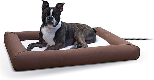 K&H Pet Products Heated Deluxe Lectro-Soft Outdoor Dog Bed with Bolster, Orthopedic Warming Pet Pad, Outdoor Heated Pad for Pets, Heated Outside Dog and Cat Bed, Chocolate/Tan Medium 26.5x30.5in