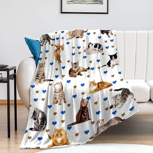 Cute Cat Blanket Soft Cozy Flannel Cat Throw Blankets Kids Adults for Bedding Bedroom Living Rooms Sofa Full Season Gifts 80"x60"