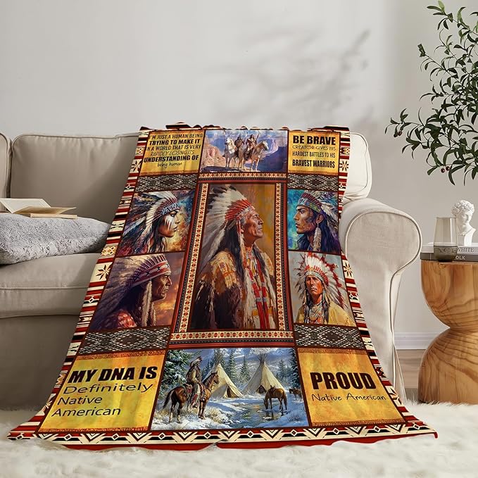 Native American Blanket Ultra Soft Cozy Indians Throw Blanket Fleece Fuzzy Plush Native American Decor Gifts for Women Girls Adults Couch Sofa 50"x40"