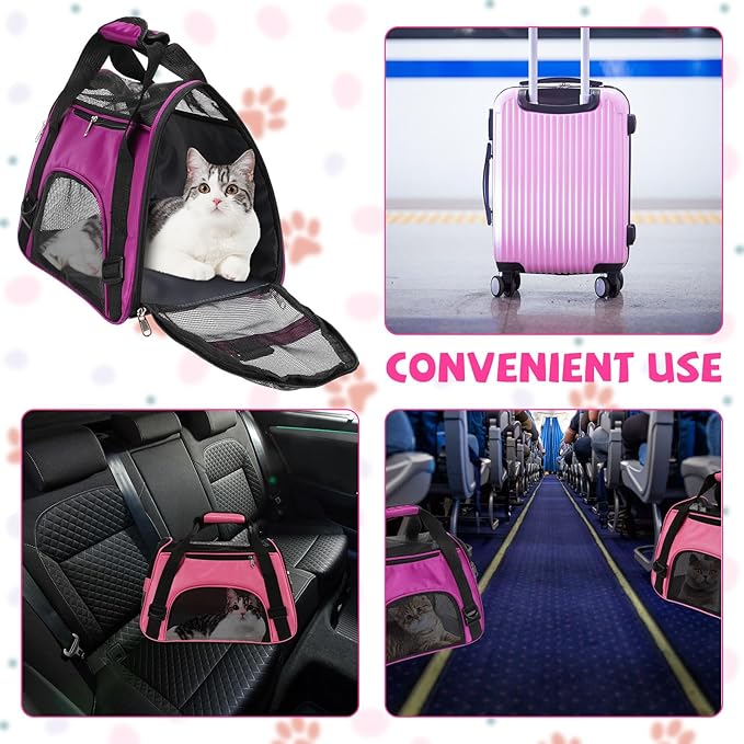 2 Pcs Pet Carrier, Soft Sided Pet Travel Carrier for Cats, Airline Approved Kitty Portable Dog Bags for Traveling Little Dogs, Rabbits, Puppy, Cat(M,Pink, Purple)