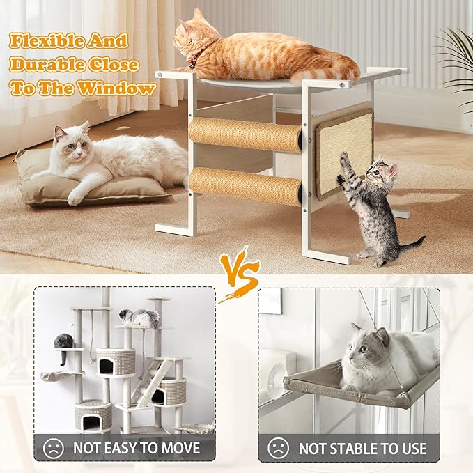 Elevated Cat Bed with Cat Scratching Post and Cat Scratcher,Cat Bed for Desk,Small Cat Tree Tower Stand,Cute Cat Condo for Kittens Medium Cats for Small Space