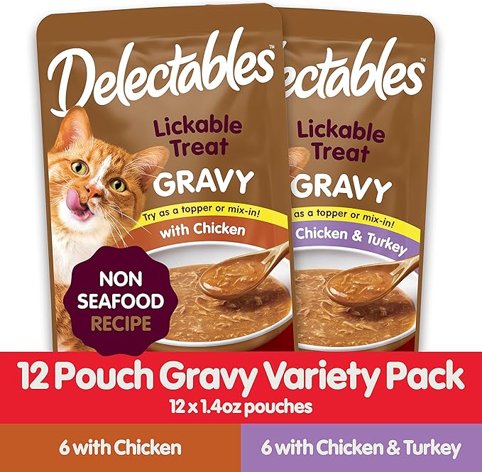Hartz Delectables Gravy Non-Seafood Lickable Wet Cat Treat & Food Topper, Chicken Flavor Variety, 12 Pack, 1.40 Ounce (Pack of 12)