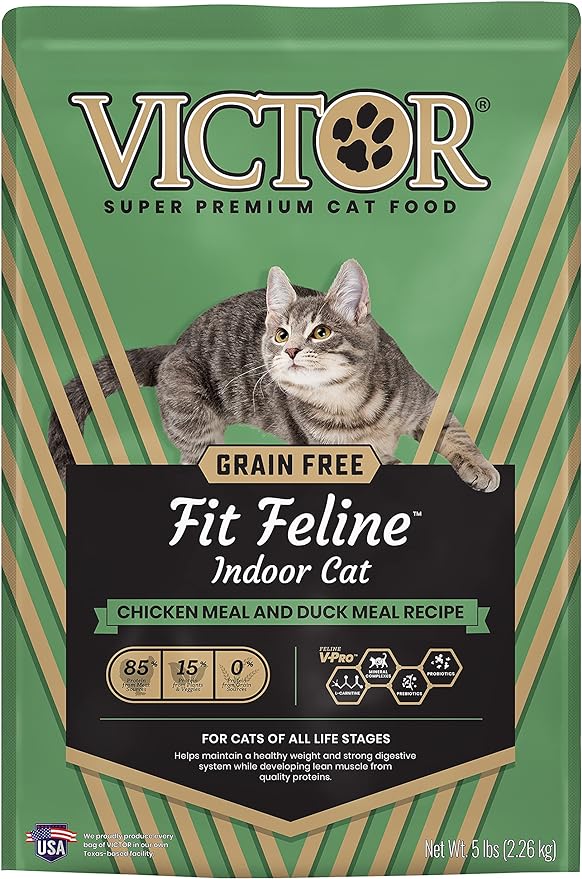 Victor Super Premium Cat Food – Grain Free Fit Feline - Dry Cat Food for Indoor Cats - for All Breeds and All Life Stages from Kitten to Adult, 5lb