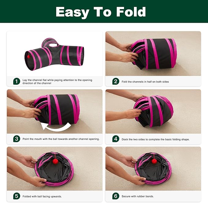 Love's cabin Cat Tunnel Tube Cat Toys 3 Way Collapsible, Cat Tunnels for Indoor Cats，Kitten Tunnel Bored Pet Cat Play Tunnel with Peek Hole Toy Ball for Cat, Kitty, Kitten, Rabbit, Puppy Red