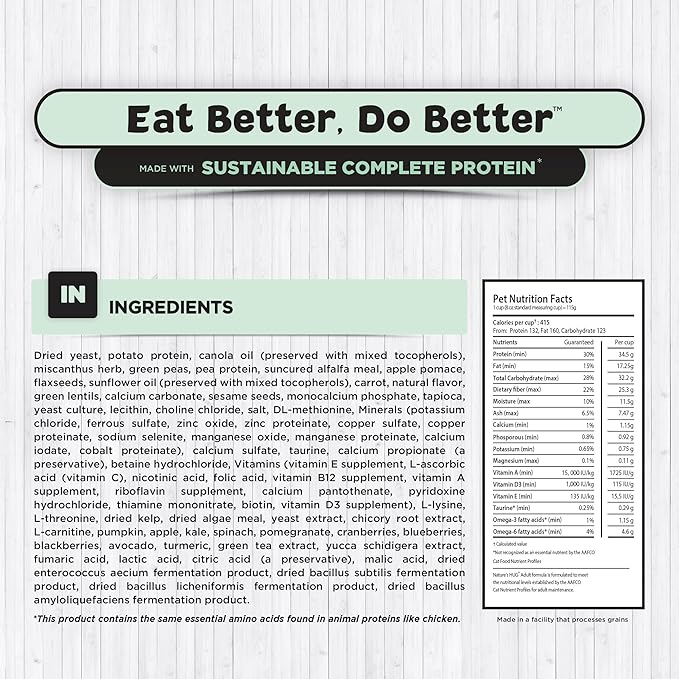 Nature's HUG Dry Cat Food, for Adult-All Breeds, 10 lb. Bag, Just Like Chicken Recipe, Grain Free & Hypoallergenic, Supports Microbiome Health, Sustainable Complete Protein & Balanced Nutrition