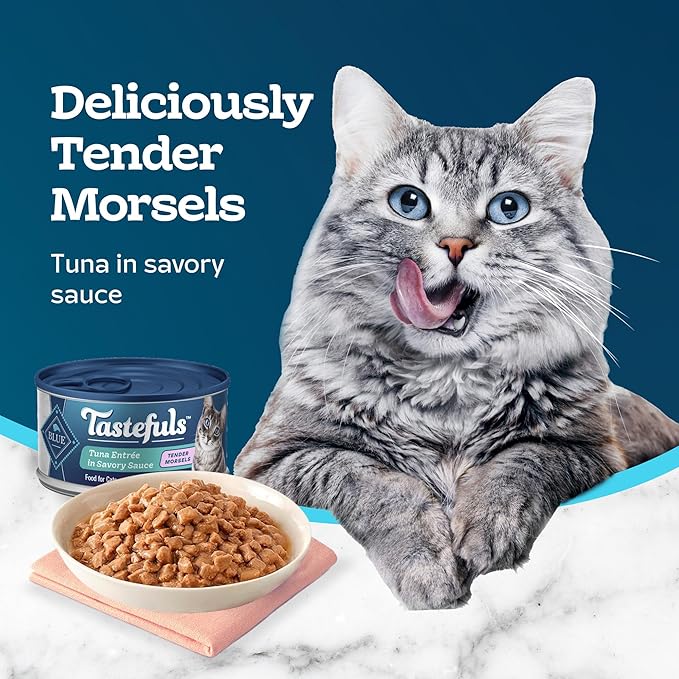 Blue Buffalo Tastefuls Wet Cat Food Morsels, Made with Natural Ingredients, Tuna, 3-oz Cans (24 Count)