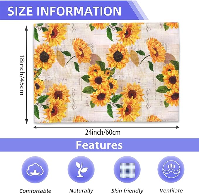 Vintage Sunflower Hand Towels for Bathroom,Yellow Flower Hand Bath Towels Soft Absorbent Dish Towels for Kitchen Bathroom Gym Beach Decorative Towels,Set of 2