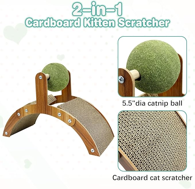 Fhiny Kitten Scratching Pad, 2-in-1 Cardboard Kitten Scratcher with Large Catnip Ball Small Corrugated Sloped Kitty Toy Multi-Faceted Scratch Post Thickened Board Scratch for Cats Kitty Bunny
