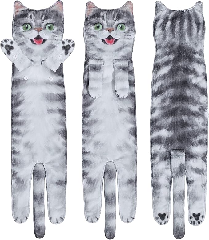 Cat Funny Hand Towels for Bathroom Kitchen- Cute Decorative Kitten Decor Hanging Face Towels- Unique Housewarming Valentines Mothers Birthday Gifts for Women Mom Cat Lovers