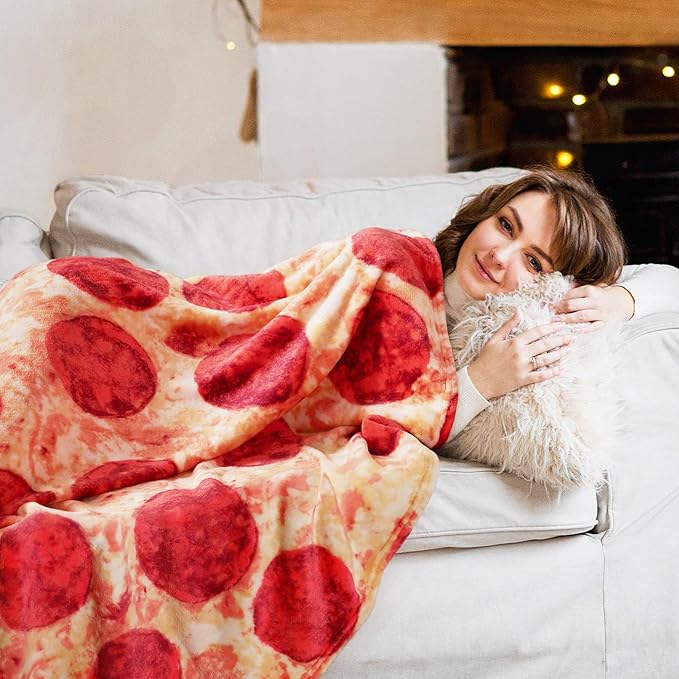 LetsFunny Pizzas Blanket, 2.0 Double Sided Wrap Throw Blanket for Adults Kids, Giant Funny Realistic Food Blankets, Soft Flannel Round Throw Blanket Cool Presents 71in