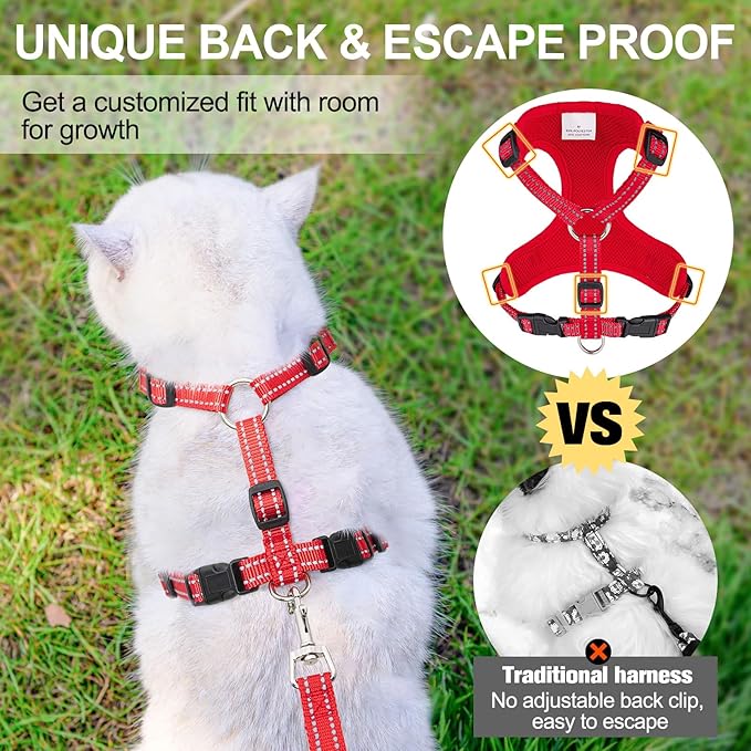BEAUTYZOO Christmas Cat Harness and Leash Set Christmas Cat Escape Proof Adjustable Leash Cat Christmas Outfit, Comfortable Soft Christmas Vest, Neck Release with Reflective Strip