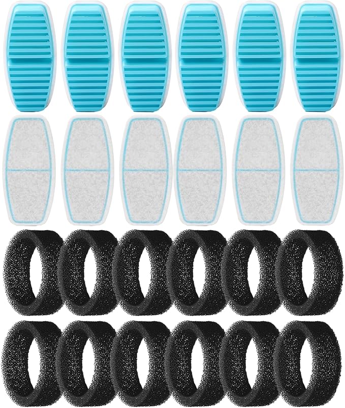 24 Cat Water Fountain Filters, 12 Pieces of Filters + 12 Pieces Sponges of Cat Fountain, Filter Loose Hair (Sponges), Triple Filtration (Filters), Suitable for “B0CL4WMX6Z” & ”B0CLGPCNHN”