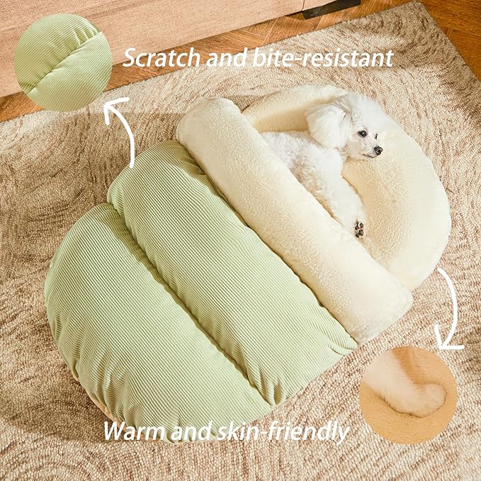 Bed for Dog and Cat, Pet Bed, Ultra Soft Cute Plush Slipper Cat Cave Bed, Anti Slip Warm Pet House Nest, Self-Warming, Ideal for Indoor Use - Fits up to 25lbs (30"X22", L, Green)