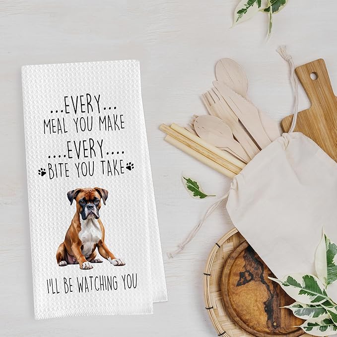 Boxer Dog Dish Towels Set - Funny Boxer Dog Gifts Decorative Waffle Weave Kitchen Towels, Boxer Dog Hand Towels, Boxer Dog Tea Towels, Boxer Dog Gifts (16×24 Inches, Set of 2)