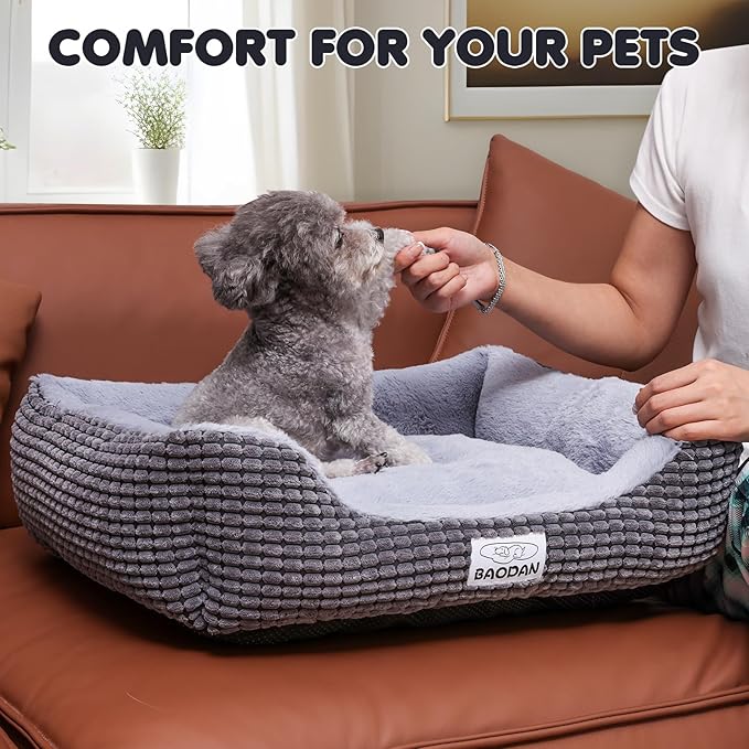 Dog Bed for Small Dogs, Small Cat Beds for Indoor Cats, Extra Soft Washable Dog Beds, Nonskid Bottom Calming Puppy Beds for Puppy and Kitten, Grey, 20 inches