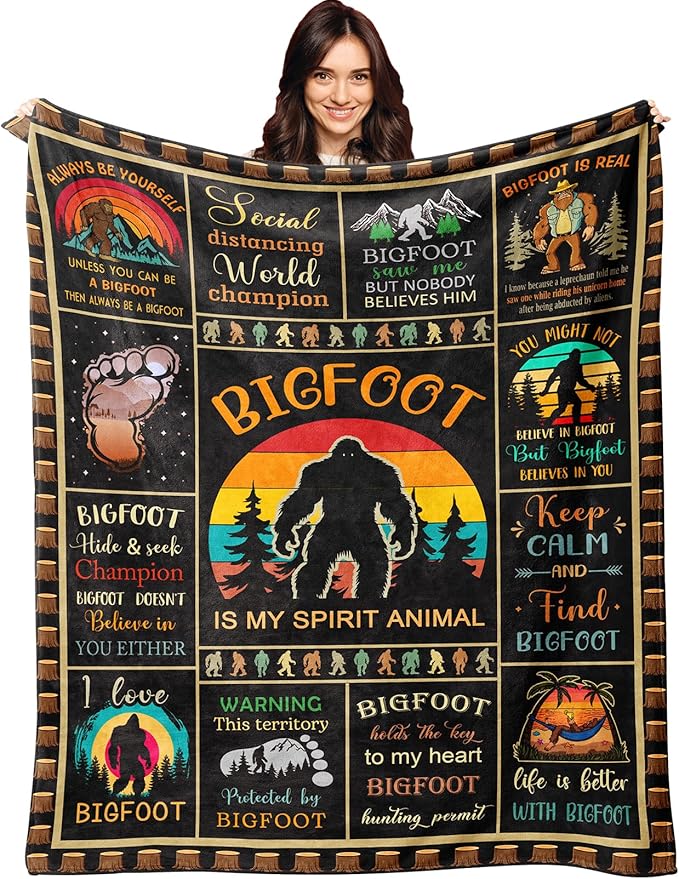 XALAZY Bigfoot Gifts Blanket 50"X60", Sasquatch Gifts, Big Foot Sasquatch Gifts for Kids, Hide and Seek Champion Throw, Funny Bigfoot Blanket