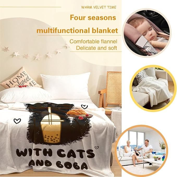 Just A Girl Love Cats Throw Blanket Super Soft Cozy Black Cats Blanket for Girl Kid Adult Cat Lovers Gifts Cute Pet Cats Fleece Blanket for Couch Bed Sofa Chair Dorm Home Decor 80"x 60"Large for Adult