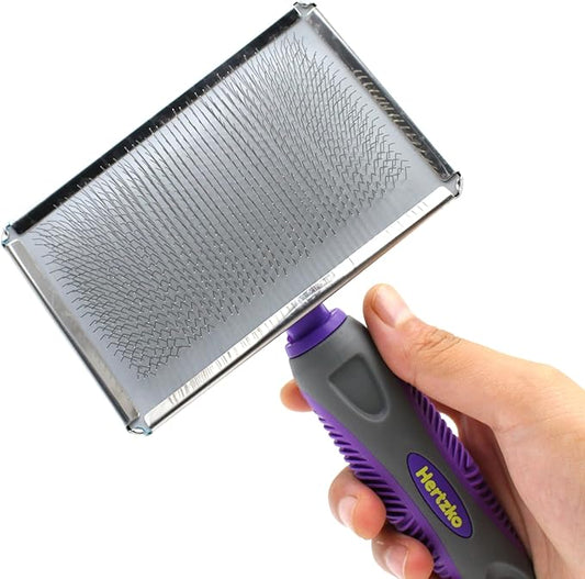 Hertzko Flexible Slicker Brush for Dogs and Cats - Removes Loose Hair, Tangles, and Knots, Flexible Head Contours on Your Pet’s Skin -Large Size Combs for Grooming Matting - Single Sided Brush