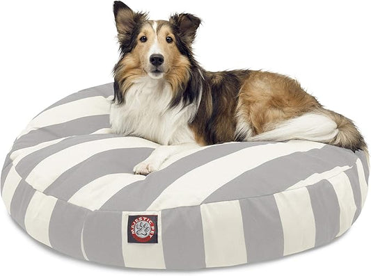 Majestic Pet Indoor Outdoor Vertical Stripe Round Pet Dog Bed with Removable Washable Cover, Gray, Medium