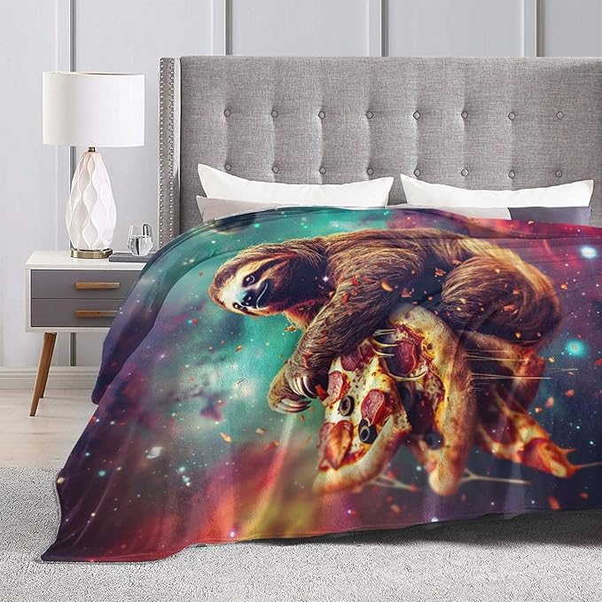 Sloth Pizza Throw Blanket - Funny Sloth Stuff Decor, Cozy Flannel Fleece Soft Plush Fuzzy Warm, Lightweight Bedding for Women & Girls, 50"X40"